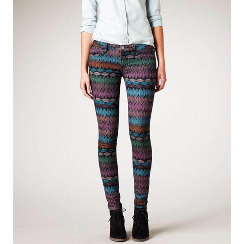 AEO Skinny Multi-color Feather Denim Jeggings 0R